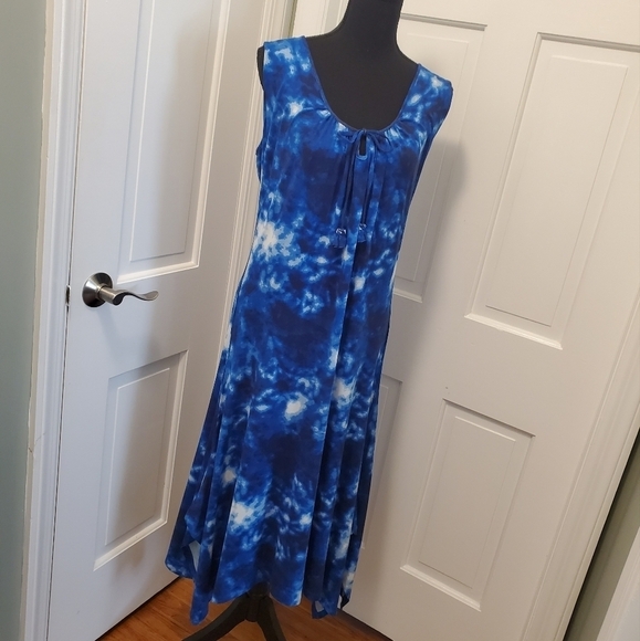 IMNYC Blue Tie Dye Print Midi Sleeveless Dress Size Medium - Picture 1 of 10